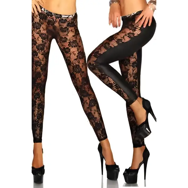 Women's Lace Leather Leggings