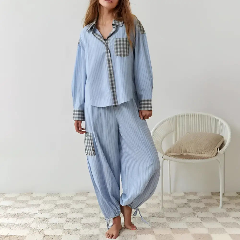 Women's Pink Muted Plaid Shirt Outfit Dressing Gown