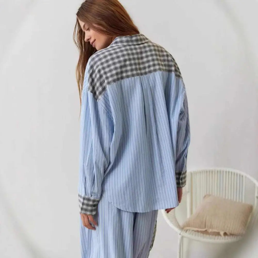 Women's Pink Muted Plaid Shirt Outfit Dressing Gown