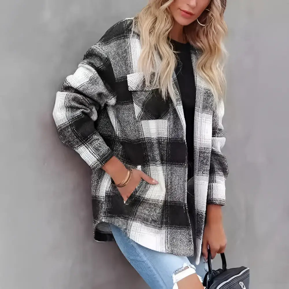 Women’s Plaid Buckle Long Sleeve Jacket
