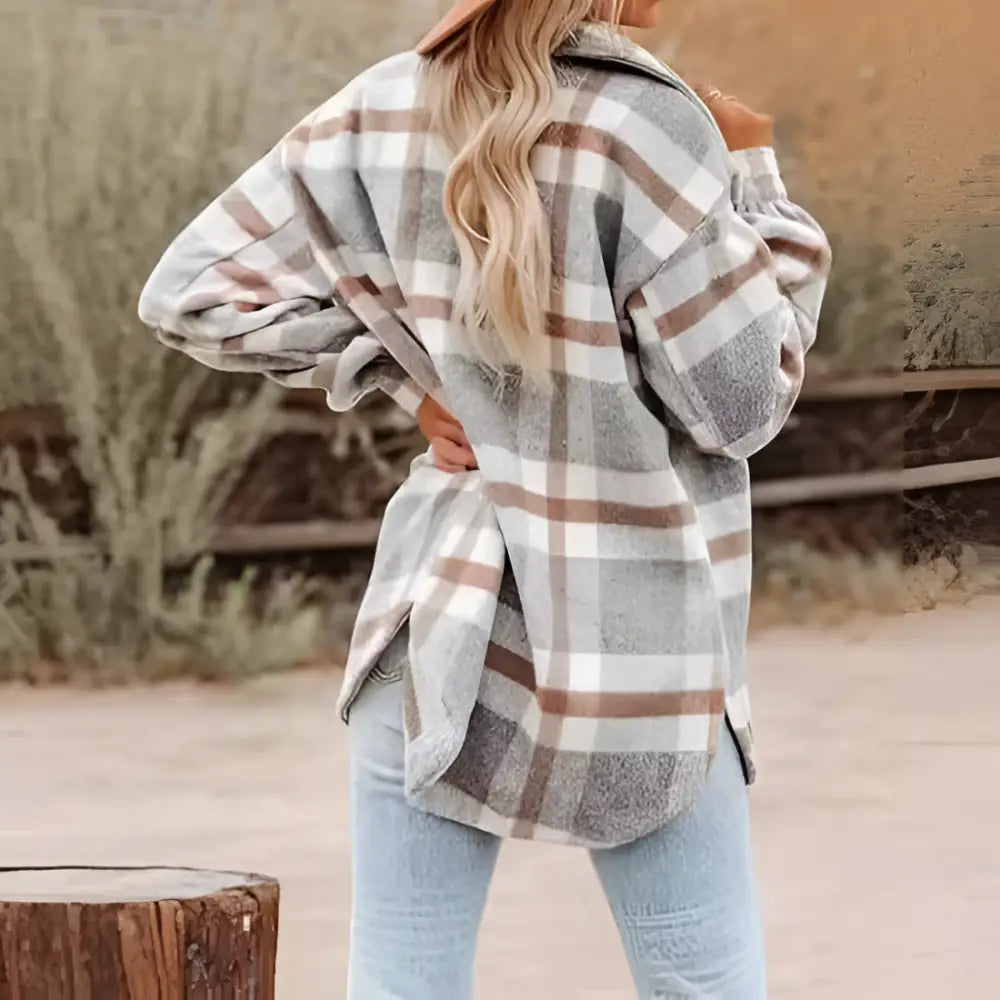 Women’s Plaid Buckle Long Sleeve Jacket