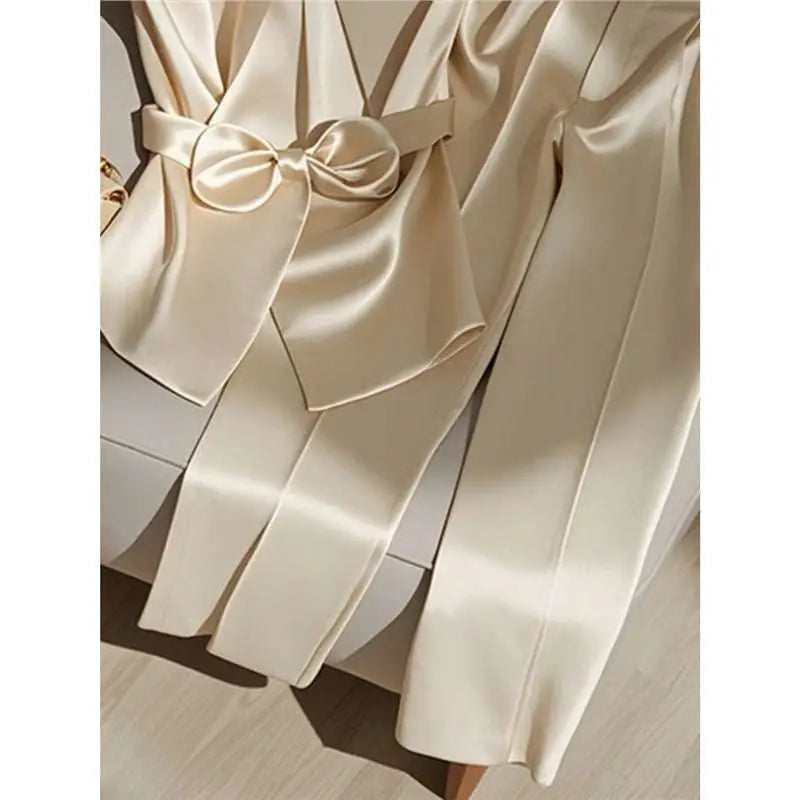 Youthful Fashionable Champagne Satin Top and Trousers