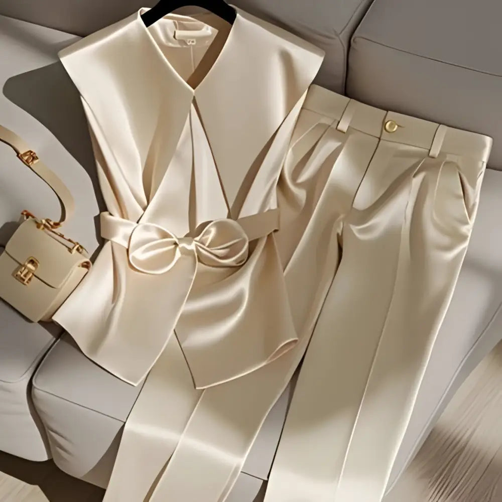 Youthful Fashionable Champagne Satin Top and Trousers