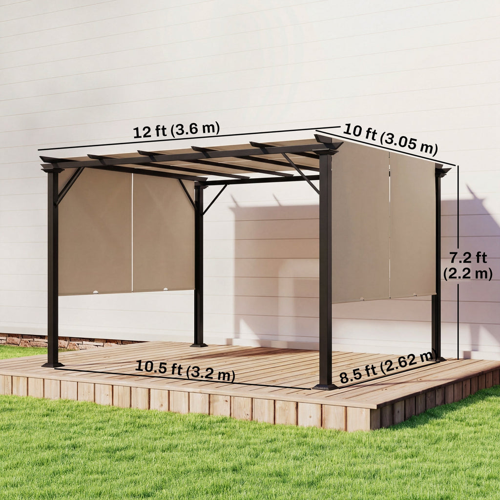 12' x 10' Steel Pergola with Retractable Canopy