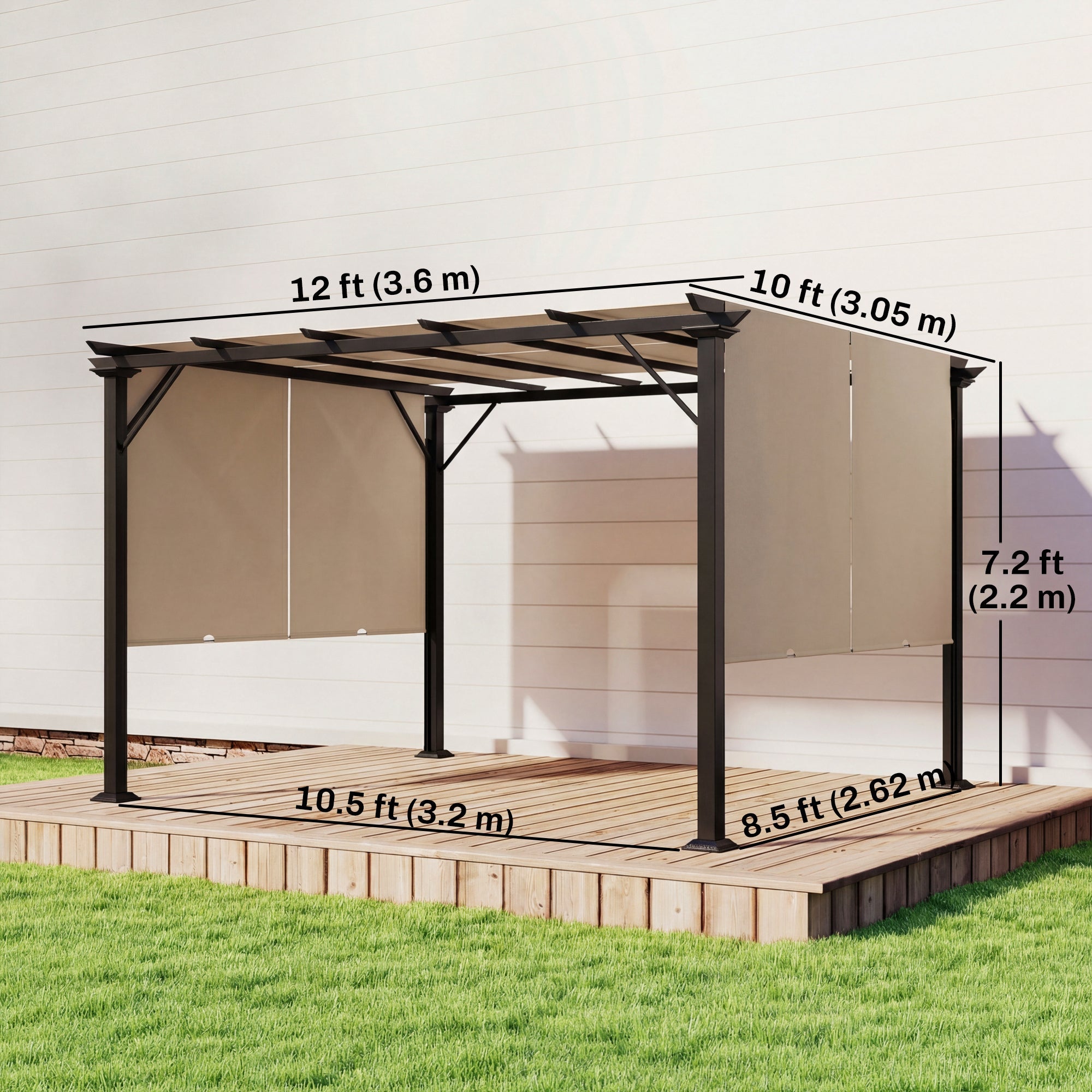 12' x 10' Steel Pergola with Retractable Canopy